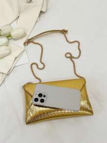 Women's New Fashion Solid Color Chain Enamel Leather Glossy Envelope Handbag, Stylish For Elegant Party, Street, Versatile