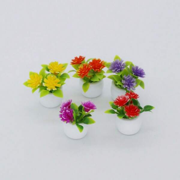 5 Mini Topfpflanzen, 0,11 * 0,8 Zoll/2,8 * 2 cm, farbige, dekorative Mini-Topfpflanzen für Zuhause, fünf Stile, simulierte farbige Blumentöpfe, Miniatur Miniatur Miniatur Landschaftsdekoration
