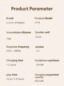 Lenovo 联想 LP19 蓝牙耳机，半入耳式，运动 HiFi 环绕音效，ENC 低延迟游戏和音乐，降噪，高清通话（带麦克风），超长电池寿命，适用于智能手机和平板电脑的无线耳塞 - 白色 - 查看 12