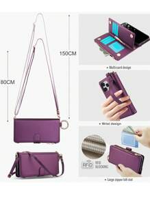 AWQUER Funda bandolera para teléfono compatible con iPhone 16E 16 15 14 Plus 13 12 Mini 11 Pro Max 8 7 Plus SE 2020 2022 con soporte de anillo, funda de cartera de piel de PU con cremallera compatible con Galaxy S25 S24 S23 S22 S21 FE Plus Note 20 Ultra A16 A55 A15 A54 A14 A73 A53 A13 A72 A52 A51 4G Z Fold 6 5 4 3 5G con ranura para tarjetas y diseño de muñequera