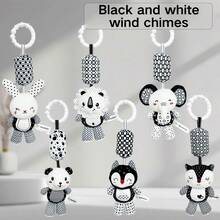 婴儿风铃动物婴儿车床挂件黑白风铃婴儿毛绒可爱动物新生儿玩具 - 黑與白 - 查看 3