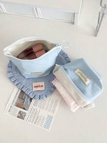 天蓝色化妆包，柔软拉链化妆品收纳袋，清爽夏日风格，便携式旅行和家居洗漱包，女士配饰 - 彩色 - 查看 3