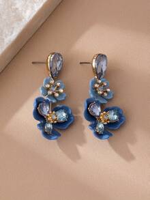 1 Pair Elegant Blue Flower Dangle Earrings, Bohemian Style, Suitable For Women's Daily Wear, Gift - Earrings - View 3