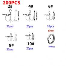 Fishing Treble Hooks Kit, Red And Black Treble Hooks Sharp Round Bend High Carbon Steel Fishing Hooks Strong Barbed Hooks With Stainless Steel Split Rings, For Lures Baits Fishing Hook Set 2# 4# 6# 8# 10# For Freshwater Saltwater