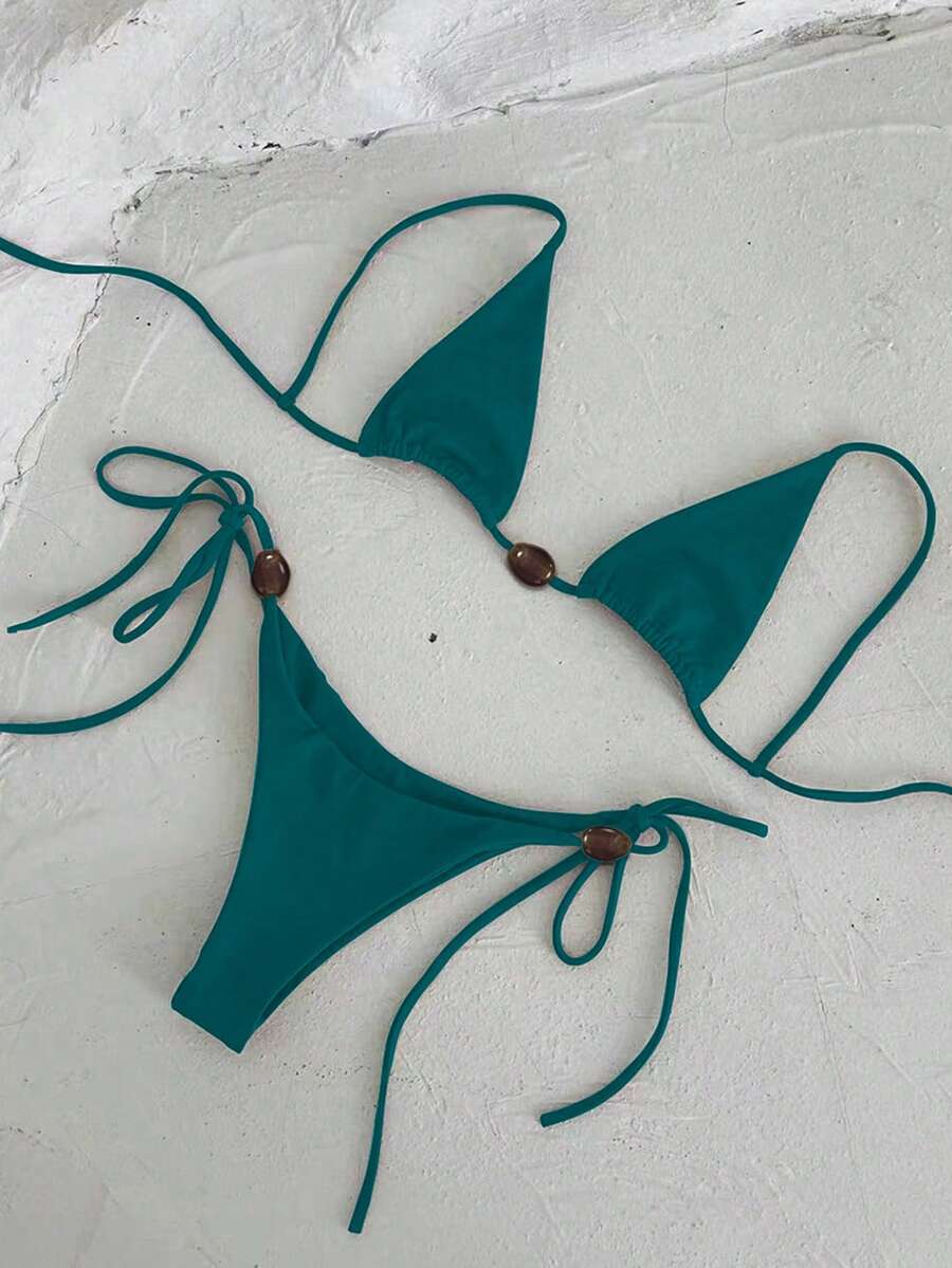 Polovedo Official Sexy Solid Color Women's Bikini Swimwear Vacation Beach Summer - Green - View 1