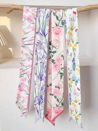 4 st. små blommiga sidenhalsdukar, multifunktionella eleganta banddetaljer fina långa handdukar, lämpliga för semester, dagliga håraccessoarer, presentinslagning, dekoration turbanpannband svettband, hårband höst vinter hårband håraccessoarer för kvinnor kvinnor bandana mjuk huvudbonad