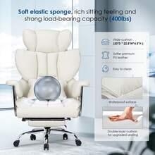 GartistGo Ergonomic High Back Swivel Leather Office Chair With Footrest For Home Office - White - View 6
