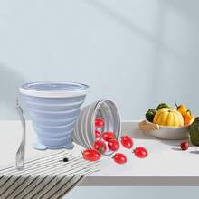 Collapsible Cup-Silicone Small Foldable-Expandable Folding Drinking-Reusable Portable Mugs Cups With Lids Travel, Camping, Hiking, Holiday, Outdoor Sports, Indoors - 灰色+藍色 - 查看 9
