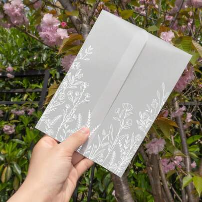 أغلفة فيلوم مطوية مسبقًا لبطاقات الدعوة 5*7 بوصة، ورق شفاف بوزن 130 جرام/ متر مربع، للأغراض الزفاف، الاستحمام للطفل ، عيد الميلاد (نمط الأزهار البرية)