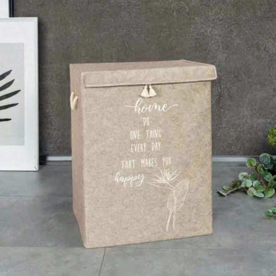 صندوق تخزين بغطاء بتصميم من الشعر الفلتري، الحجم العملاق 55 * 40 * 30 سم، مصنوع من البولي بروبلين والكرتون، منظم بسعة تخزينية كبيرة، صنع في تركيا - كريم - مشاهدة 1