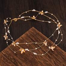 1件手工珍珠花朵发箍发饰，适合女性、新娘、婚礼派对佩戴 - 黑色 - 查看 6