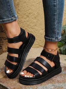 女童时尚厚底凉鞋，一脚蹬，防滑，2025年最新款式，韩版，夏季 - 黑色 - 查看 2