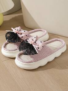 Sandalias planas de mujer casuales, cómodas y de verano, con lazo, punta abierta y diseño a cuadros, transpirables, antideslizantes, versátiles y elegantes para usar en interiores y exteriores - 5-6 Rosa - Ver 3