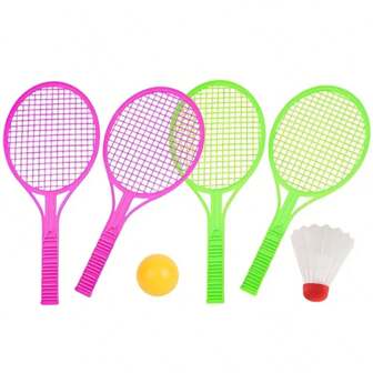 Set di 4 mini racchette da badminton e tennis da tavolo in plastica con 2 palline, design leggero e durevole, adatte per adulti, per giochi indoor/all'aperto, regali per feste di compleanno, attrezzi sportivi (alcuni colori sono casuali)
