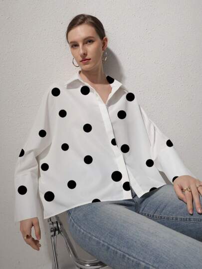 Ropa de mujer de invierno elegante y de temperamento simple para entrevistas de negocios, viajes al trabajo y ocio, con estampado de lunares francés de manga larga