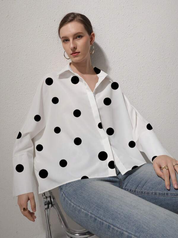 Ropa de mujer de invierno elegante y de temperamento simple para entrevistas de negocios, viajes al trabajo y ocio, con estampado de lunares francés de manga larga