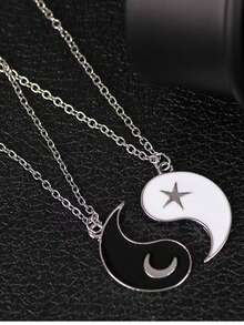 2pcs/Set Unisex Stainless Steel Necklace With Cross, Snake And Heart Elements, Suitable As Gift For Friends, Girlfriend/Boyfriend - Silver - View 9