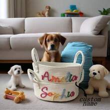 Personalized Dog Toy Basket Custom Pet Name Treat Bin Puppy Treat Basket New Puppy Gift Custom Puppy Name Toy Crate Dog Organizer - White - View 1
