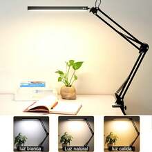 Salandens Lampara de Escritorio, Lampara de Mesa Con Brazo Flexible de 360°, Lampara Led Con 3 Luces Regulables, Blanca, Cálida y Blanca Cálida - Negro - Ver 5