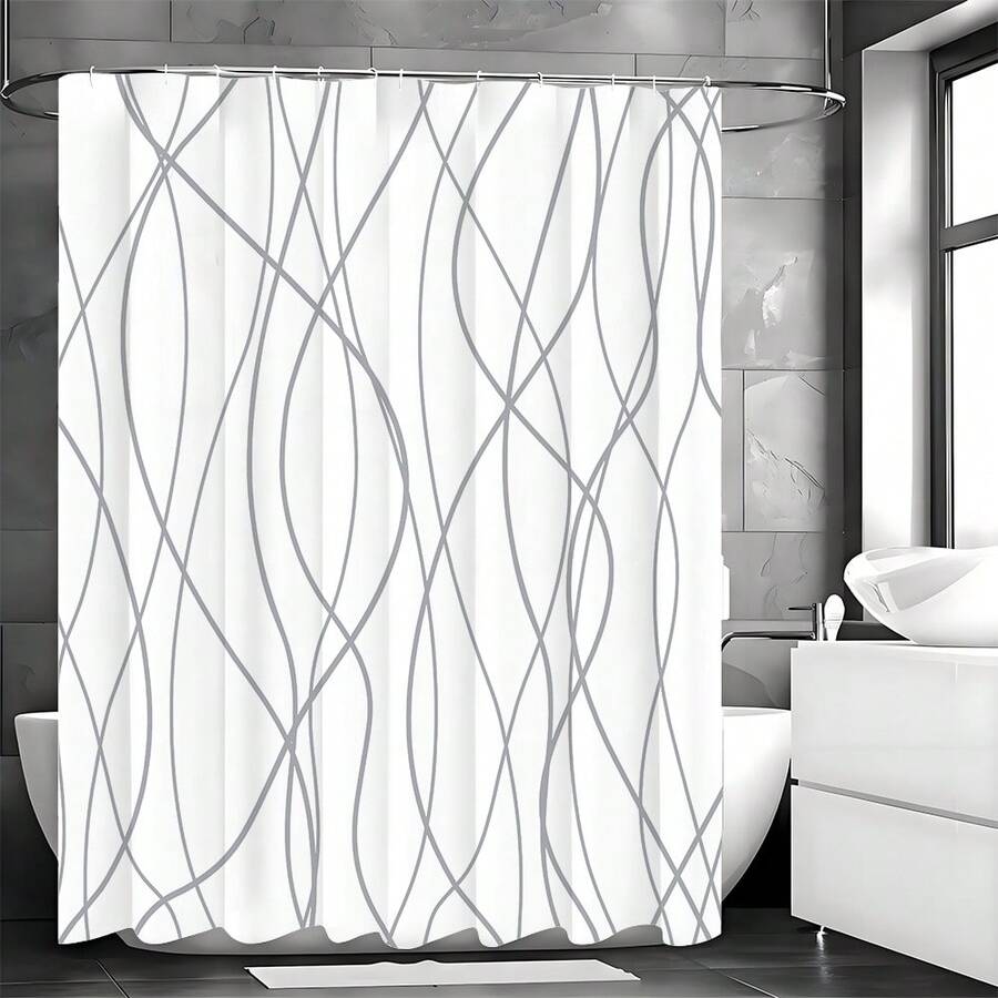 Punkray Grey And White Striped Fabric Shower Curtain For Bathroom With 12 Hooks, Curtains 72 Inches Long, Weighted Hem,Waterproof Bath Accessories Hotel Style - Machine Washable Room Decor Bathroom Accessories Back To School Bathroom Decor - trắng - Xem 1
