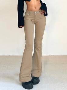 Women's Y2K Flared Jeans With Pockets, Autumn - Apricot - View 2