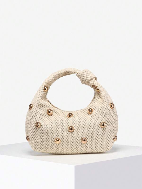 1 szt. damska retro minimalistyczna wakacyjna hipisowska boho szydełkowa wydrążona wiązana duża torba na ramię w kształcie półksiężyca, odpowiednia na ulicę, randki, dojazdy do pracy, wakacje