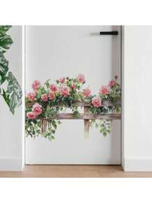 1 pieza Pegatina creativa de cerca con flores de rosa y hojas verdes, duradera, resistente al agua y al polvo, de PVC autoadhesiva y fácil de despegar, adecuada para pegatinas de pared en dormitorio, estudio, sala de estar, restaurante, cocina, decoración del hogar, para renovar tu vida, decoración de fiestas, regalos de cumpleaños y graduación, decoración de habitaciones, decoración de paredes, pegatinas personalizadas