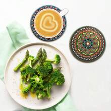 8pcs/Set Wooden Coasters With Mandala Pattern, Suitable For Living Room, Kitchen, Dining Room, Cup Mat, Wine Glass Mat, Great Gift - Multicolor - View 4