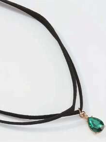 Colar com corrente de clavícula de dupla camada de cristal de vidro, colar com pingente estilo curto vintage, adequado para o dia a dia, festas e bailes