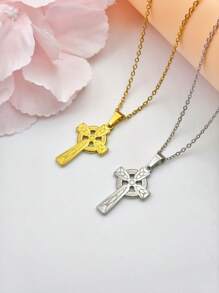 1 pièce Pendentif croix texturé avec nœud celtique en acier de titane, accessoire unisexe pour tous les jours