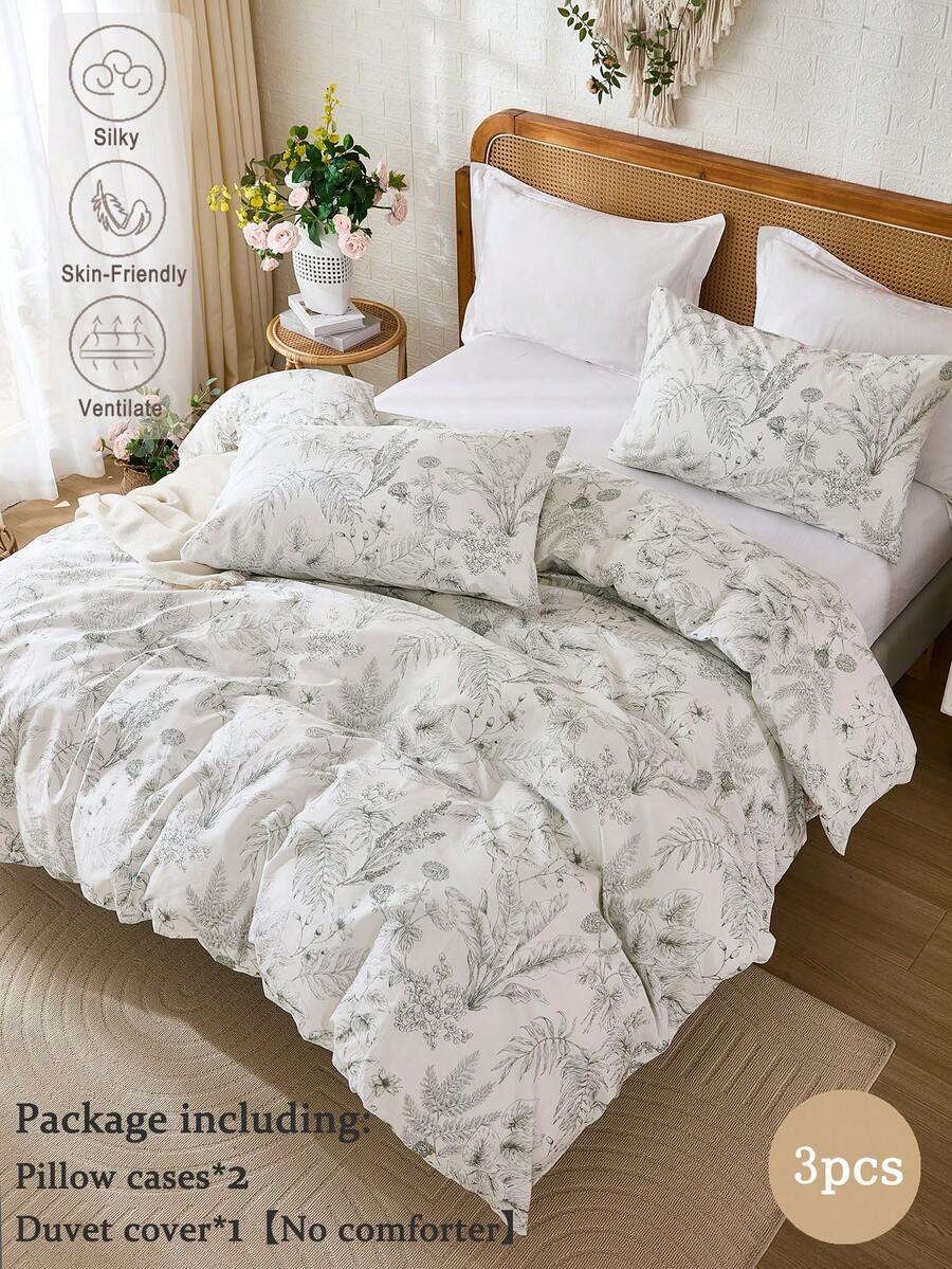 Bộ ga trải giường 3 món họa tiết hoa xanh (1 ga trải giường + 2 vỏ gối, không kèm ruột chăn), thiết kế đơn giản, mềm mại và thân thiện với da, phù hợp cho phòng ngủ chính, phòng khách, mọi mùa, món quà tuyệt vời dành cho phụ nữ.