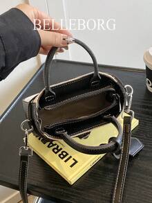 Casual Colorblock Textured Versatile Commuter Vintage Canvas Strap Buckle Women's Small Handheld Square Bag - Black - View 9