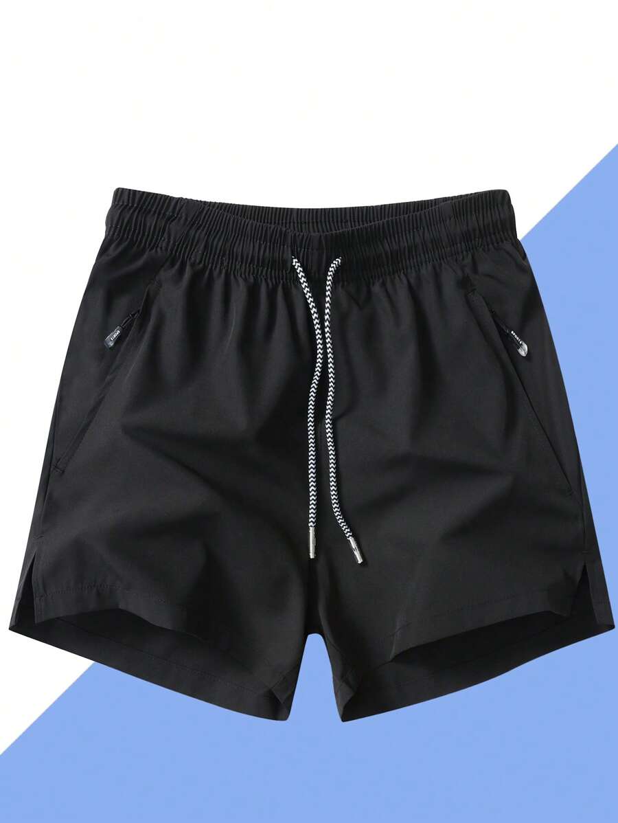 Men Drawstring Waist Zipper Pocket Shorts