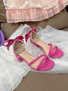 全新粗跟高跟鞋，适合少女，夏季时尚中跟优雅百搭女童高跟鞋 - 玫紅色 - 查看 8