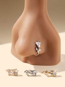 4pcs Fashion Charm Minimalist Copper Embedded Cubic Zirconia Clover Nostril Hoop, Fake Nose Piercing, Suitable For Women Daily Wear Body Jewelry, Piercing Accessory, Gift For Friend