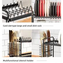 Dish Drainer Rack, 2 Tier Dish Drying Rack With Drip Tray In Large Capacity, Rustproof Sink Draining Board Rack With Utensil & Cutting Board For Kitchen - Black - View 6