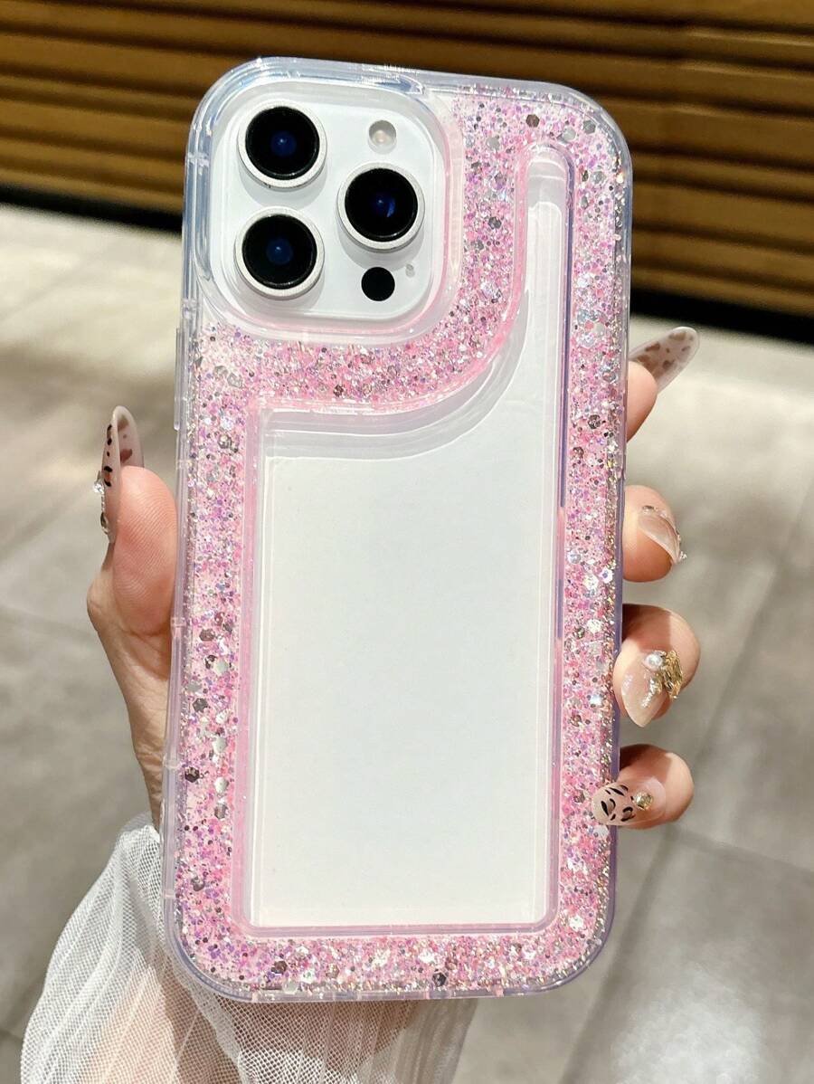 Funda de teléfono de lujo compatible con iPhone 16, 15, 14, 13, 12, 11 Pro Max, 16Plus con borde de lentejuelas brillantes, diseño 3D de pan, resistente a golpes y transparente de silicona suave