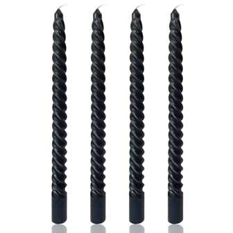 Black Taper Candles Set Of 4,Dripless Long Candle Sticks,8 Hrs Clean Burning Unscented Tapered Candles,Glossy Metal-Like Candlesticks For Wedding,Dinner