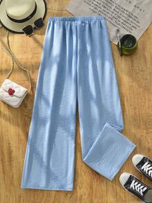 Teen Girl Flowy Loose Vacation Style Wide Leg Pants, Spring/Summer - Blue - View 6