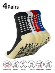 4 Pairs Mid Crew Sport Socks Non Slip Soccer Socks For Football Basketball Training, Running Athletic Outdoor Activities
