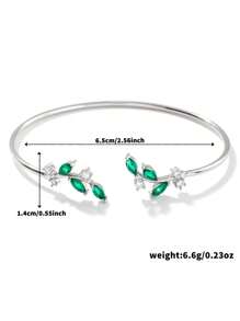 1pc Minimalist Metal Branch & Leaf Cubic Zirconia Inlaid Bangle Bracelet, Fashionable & Versatile Unique Women Jewelry