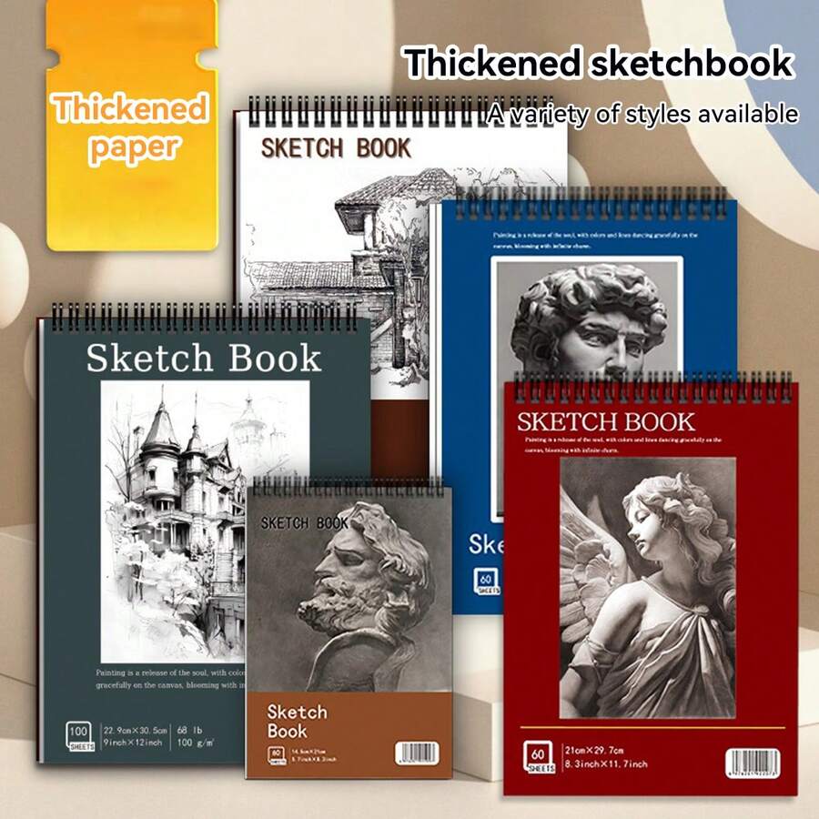 1 pieza Cuaderno de dibujo A3/A4/A5 con 60 o 100 páginas, papel de 100 g/m², resistente a la tinta y difícil de romper, papel de alta calidad para dibujar dentro y fuera, ideal para estudiantes, aprendizaje artístico y de pintura, un regalo imprescindible para amigos y estudiantes durante la temporada escolar, de vuelta al cole, útiles escolares - Multicolor - Ver 1