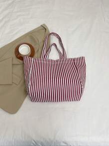 1 bolsa feminina da moda, bolsa de ombro, bolsa retangular de grande capacidade, estampa de letras listradas, material de lona resistente a arranhões e durável, adequada para compras, encontros, festas, deslocamento para o trabalho, bolsa vermelha casual elegante e prática