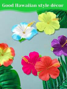24/12 Pieces Of Artificial Hibiscus Flowers, 4.25 Inches. Tropical Decorative Hawaiian Flowers In Various Colors, Suitable For Hawaiian Theme Activities - Handcrafted, Summer Barbecues, Outings, Family Gathering Decorations, Bright Design, Soft And Comfortable To Wear, Durable Materials, Wedding Decorations, Hawaiian Style - Hibiscus - View 8