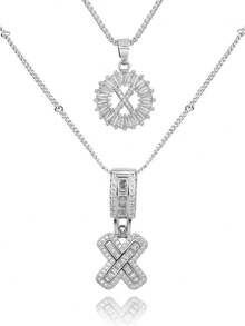 2 Dây chuyền chữ cái mạ vàng 18k lấp lánh, dây chuyền mảnh mai, dây chuyền tên cá nhân hóa, mặt dây chuyền tròn đính đá Zirconia, trang sức pha lê, quà tặng cho phụ nữ - 26 chữ cái - Xem 27