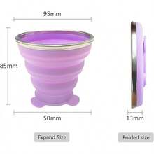 Vaso plegable de silicona pequeño y expansible- Taza de bebida plegable reutilizable con tapa para viajes, camping, senderismo, vacaciones, deportes al aire libre, interiores - Púrpura+Naranja - Ver 6