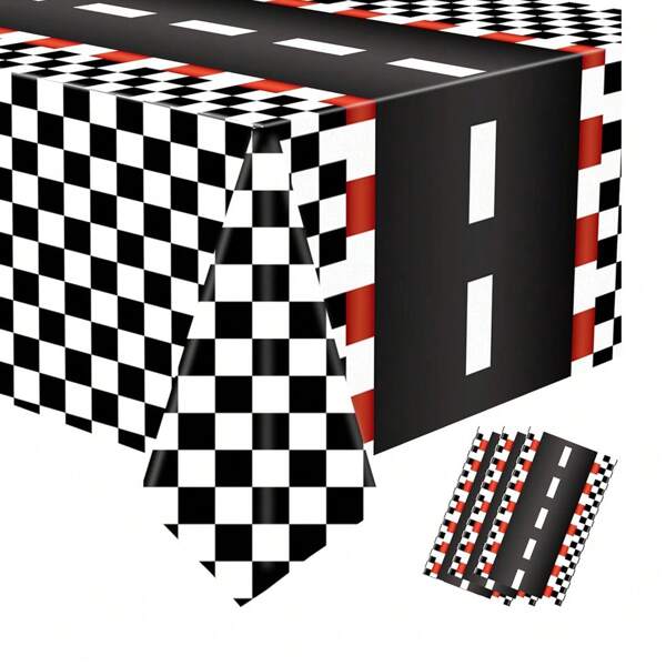 3pcs Checkered Tablecloth 54x108 Inches, Black And White Striped Theme Party, Ground Tablecloth For Car Racing, Birthday Party Decorations, Car Racing Party Favors (Black)