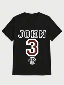 Para hombre,Estampado con el nombre John y el número 3 y Sixteen,Camiseta casual de cuello redondo y manga corta con estampado,adecuada para uso diario en primavera y verano,unisex - Negro - Ver 1
