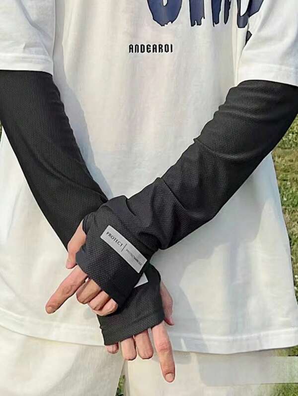 1 Pair Reversible Arm Sleeves For Sun Protection, Lightweight Ice Silk Loose Fit For Men And Women, Casual Street Style, Polyester Sleeves Cover Arms