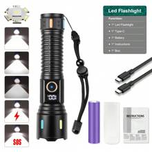 Digital Display Flashlight,USB Rechargeable Light, High Power Long Range LED Flashlight,Telescopic Zoom Torch Camping Lantern,Portable Flashlight,Single Port Type-C Port Can Support Output Durable Flashlight For Outdoor Flashlight,Emergency Flashlight,Camping Flashlight